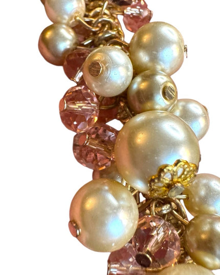 Elegant stretchy expandible Gold finish Crystal & pearl Beaded cha cha  Bracelet
