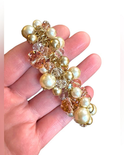 Elegant stretchy expandible Gold finish Crystal & pearl Beaded cha cha  Bracelet