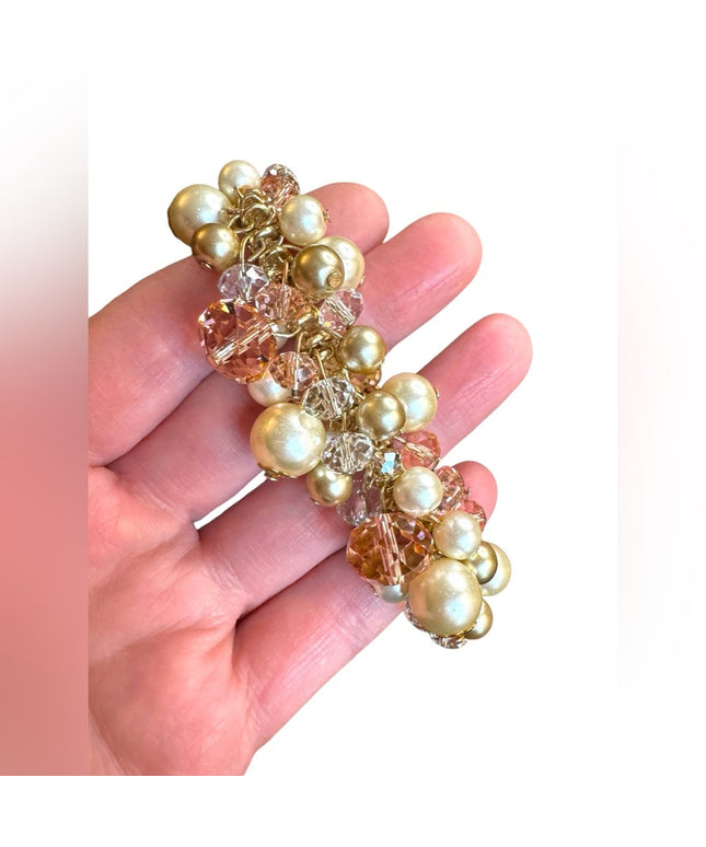 Elegant stretchy expandible Gold finish Crystal & pearl Beaded cha cha  Bracelet