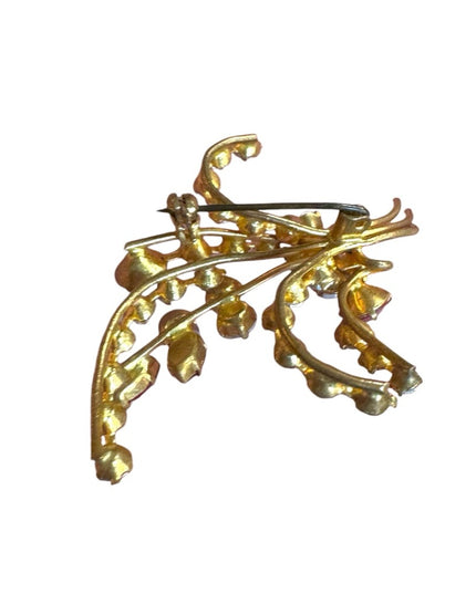 Elegant vintage pink red AB crystal fancy gold finish flower Brooch