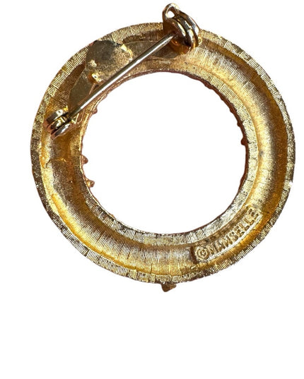 Vintage Mamselle Gold textured finish brooch with Pearl Accent