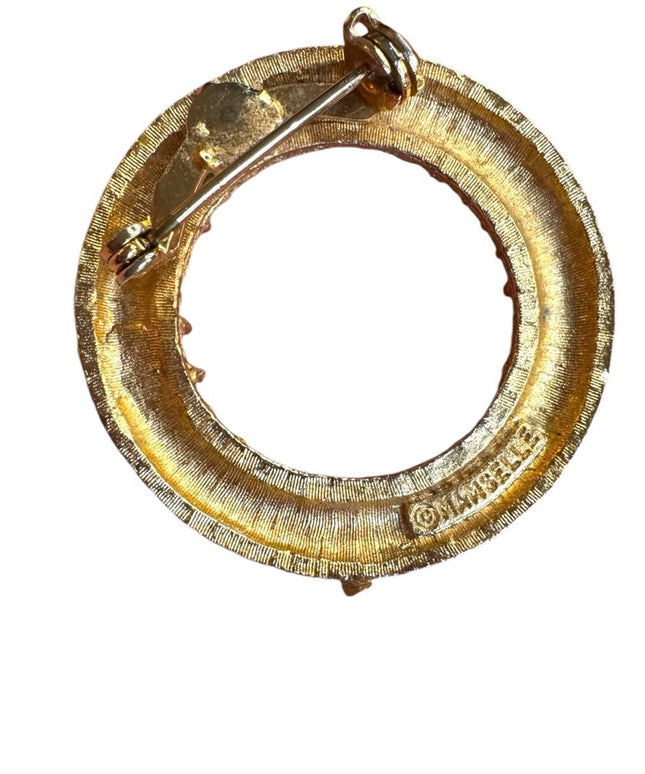 Vintage Mamselle Gold textured finish brooch with Pearl Accent