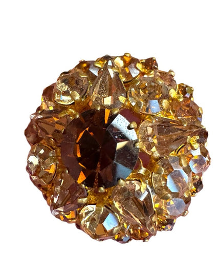 Elegant Vintage  Gold-Tone finish brown DOMED Crystal Brooch