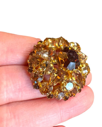 Elegant Vintage  Gold-Tone finish brown DOMED Crystal Brooch