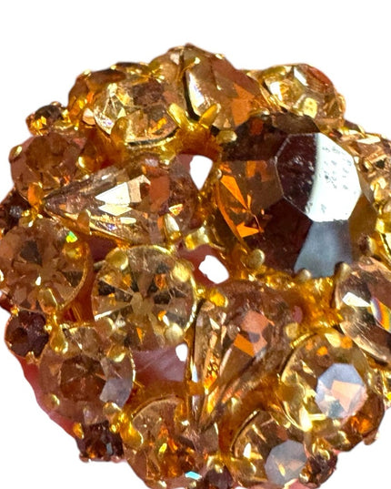 Elegant Vintage  Gold-Tone finish brown DOMED Crystal Brooch