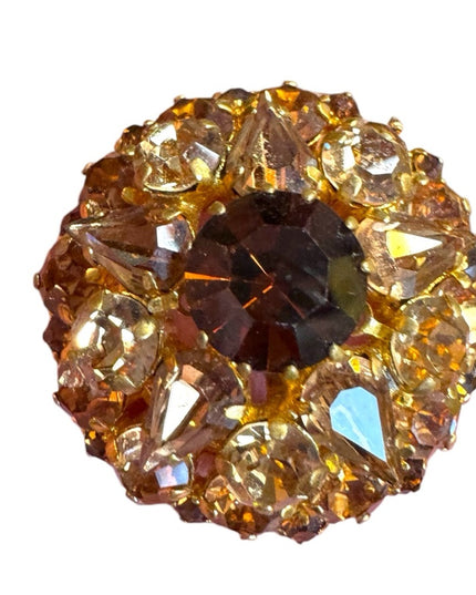 Elegant Vintage  Gold-Tone finish brown DOMED Crystal Brooch