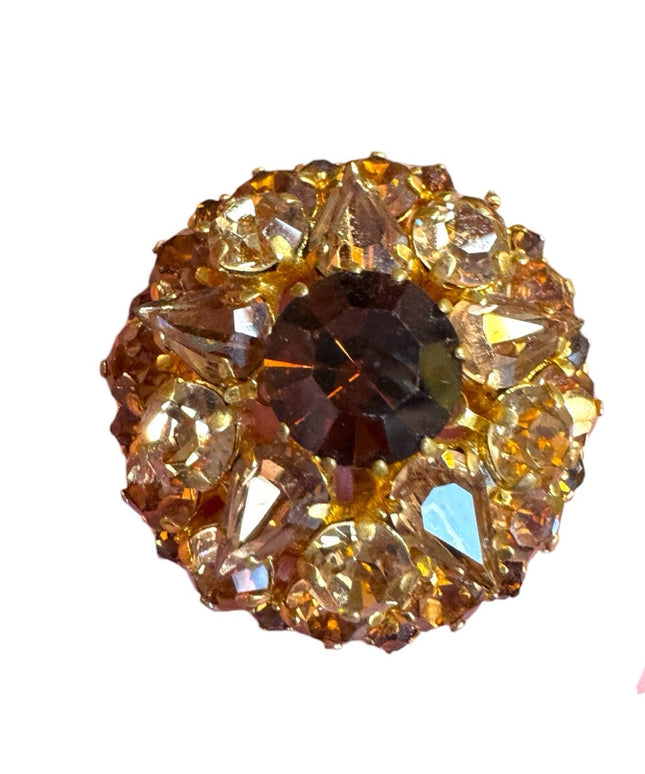 Elegant Vintage  Gold-Tone finish brown DOMED Crystal Brooch