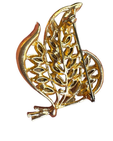 Elegant Vintage  Red & pink rhinestone crystal Gold finish floral Leaf Brooch