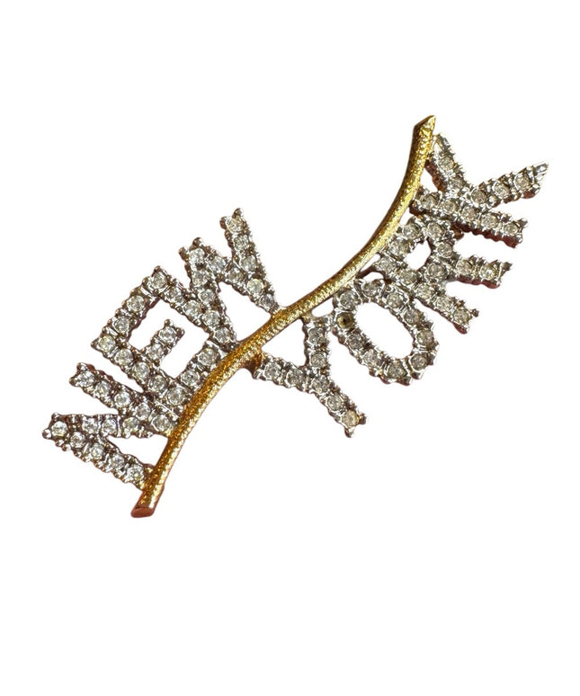 Vintage Gold  & silver finish New York Rhinestone Brooch