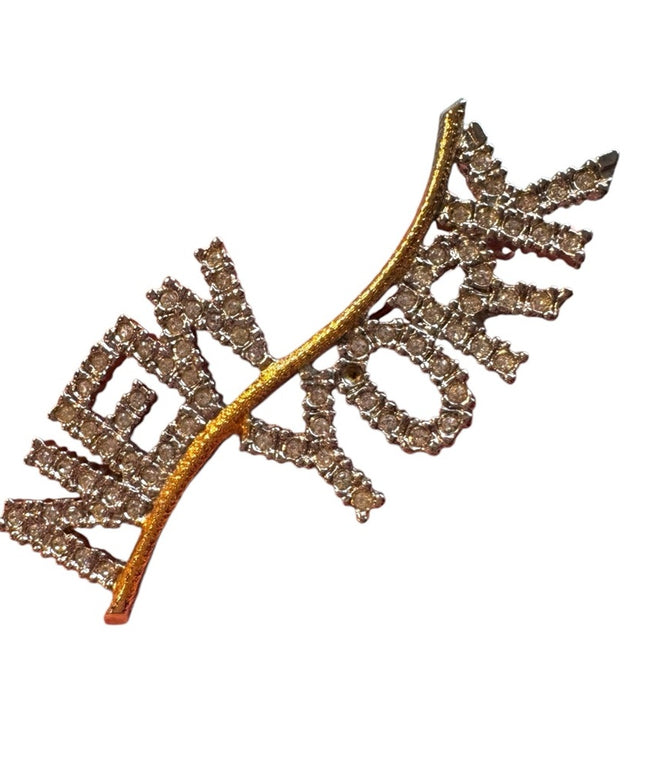 Vintage Gold  & silver finish New York Rhinestone Brooch