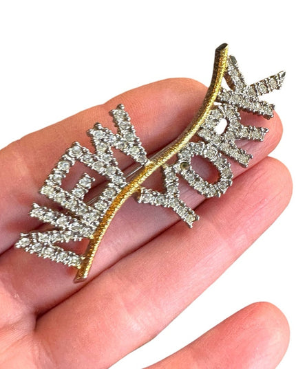 Vintage Gold  & silver finish New York Rhinestone Brooch