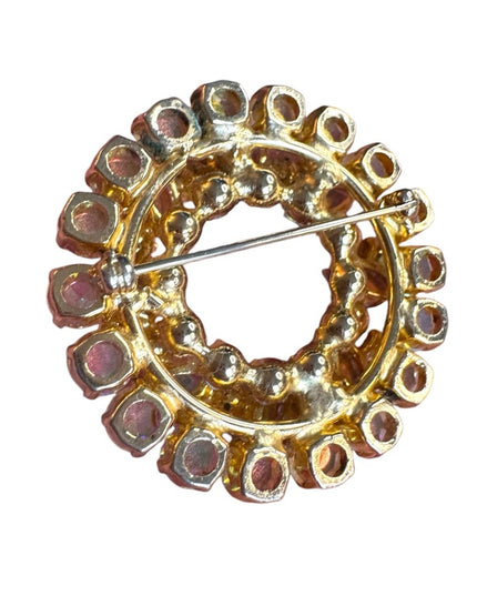 Elegant vintage AB light Champagne round wreath floral Crystal Brooch