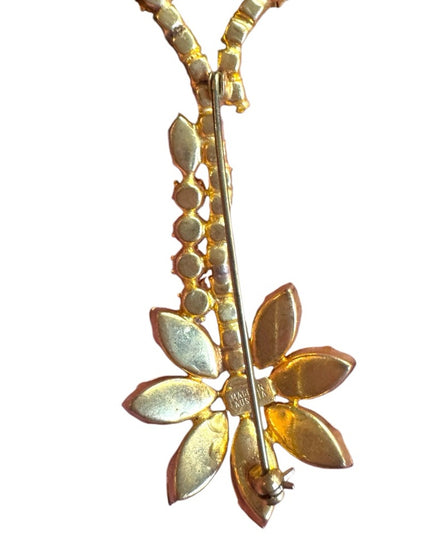 Elegant vintage Yellow and Orange Floral fancy crystal Brooch