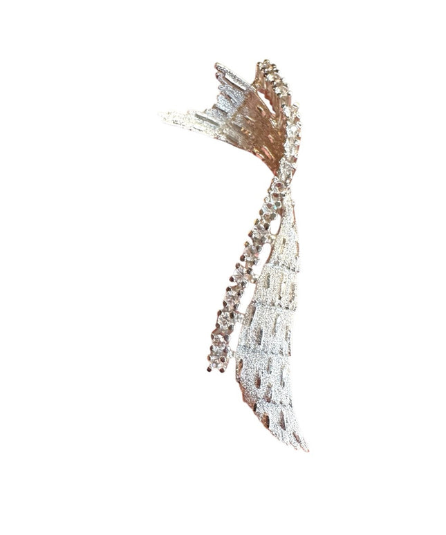 Vintage Elegant Sterling Silver 925 Rhinestone CZ Wing Brooch