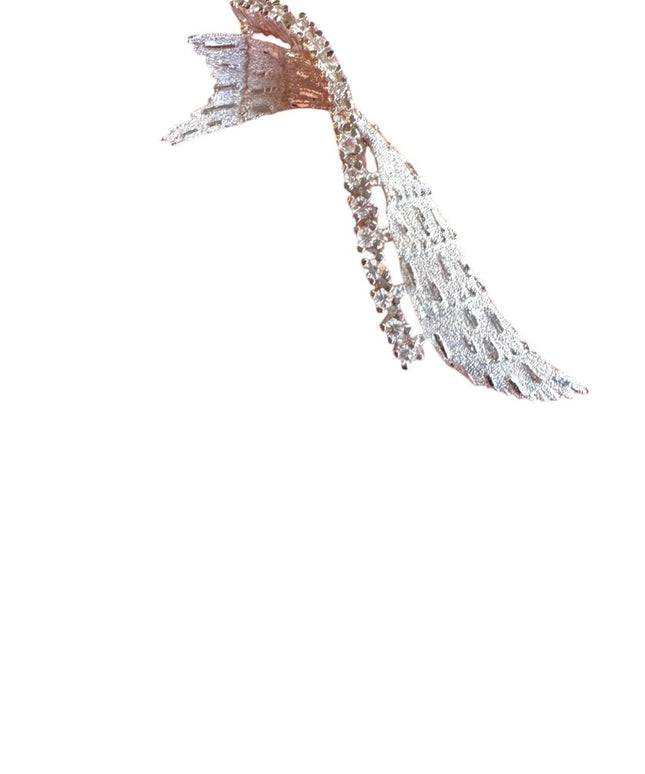 Vintage Elegant Sterling Silver 925 Rhinestone CZ Wing Brooch