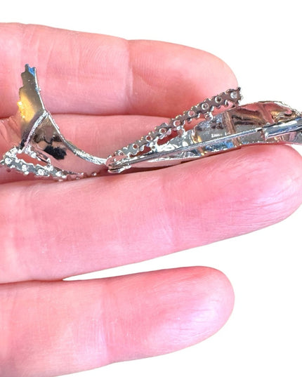 Vintage Elegant Sterling Silver 925 Rhinestone CZ Wing Brooch