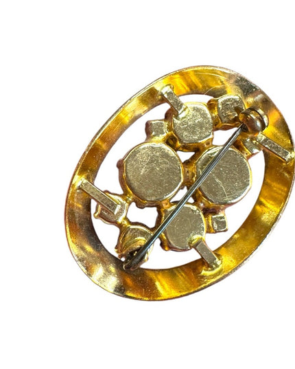 Elegant vintage  Blue crystal oval  Women's brooch gold finish