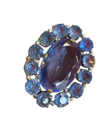 Antique Elegant Blue Simulated Gemstone art deco fancy oval  brooch