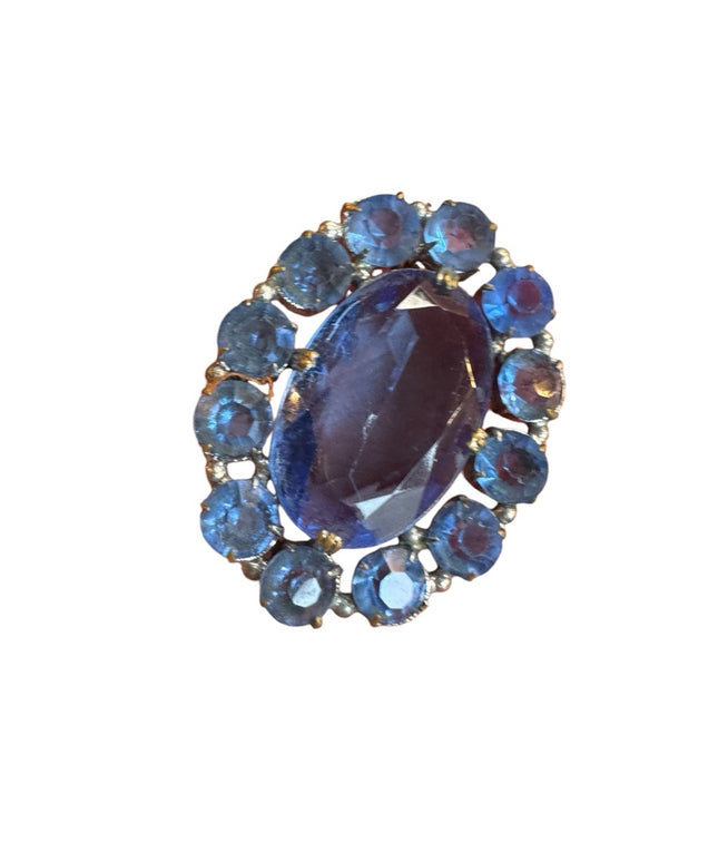 Antique Elegant Blue Simulated Gemstone art deco fancy oval  brooch