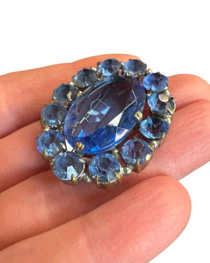 Antique Elegant Blue Simulated Gemstone art deco fancy oval  brooch