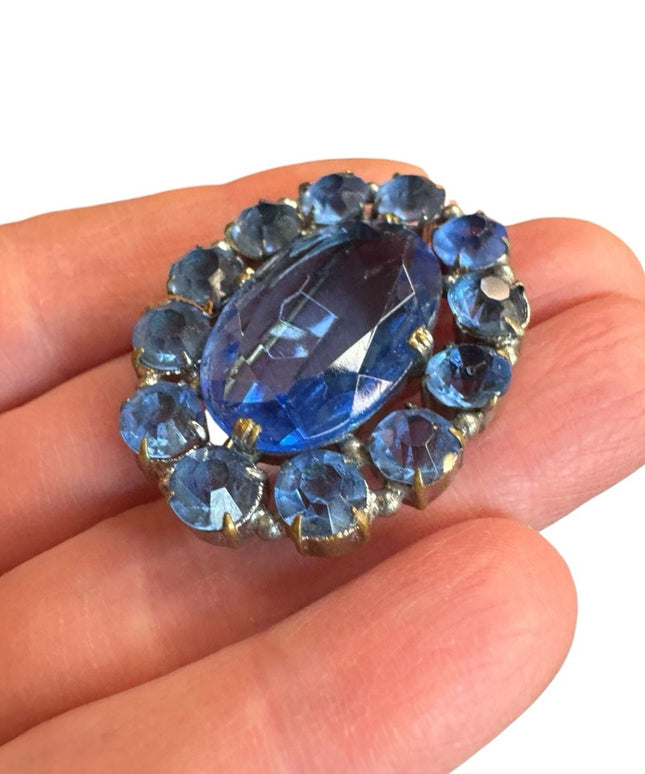 Antique Elegant Blue Simulated Gemstone art deco fancy oval  brooch