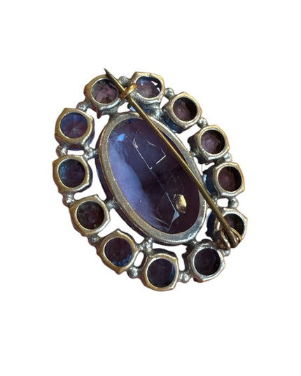 Antique Elegant Blue Simulated Gemstone art deco fancy oval  brooch