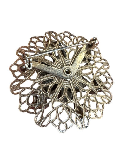 Elegant Vintage  Gold-Tone flower Brooch with Purple and Blue Accents