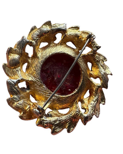 Vintage Red foil resin Brooch with Gold Leaf Accents