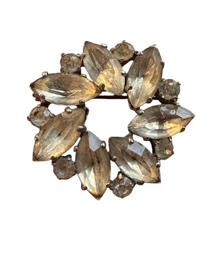 Elegant Antique round fancy crystal silver finish Brooch
