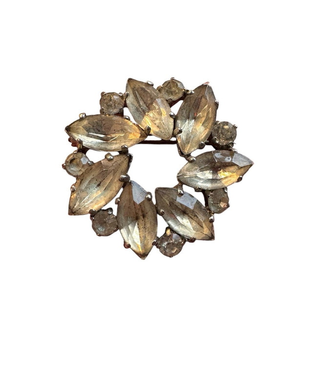 Elegant Antique round fancy crystal silver finish Brooch