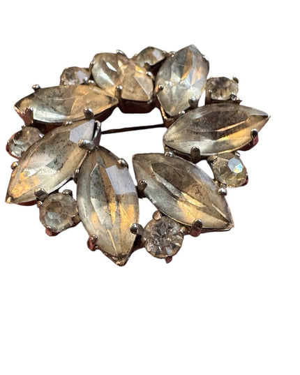 Elegant Antique round fancy crystal silver finish Brooch