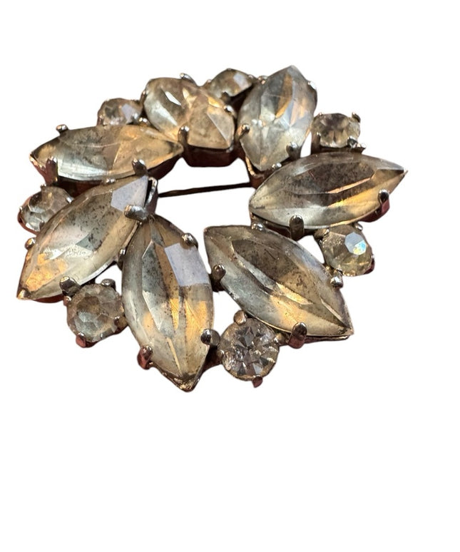 Elegant Antique round fancy crystal silver finish Brooch