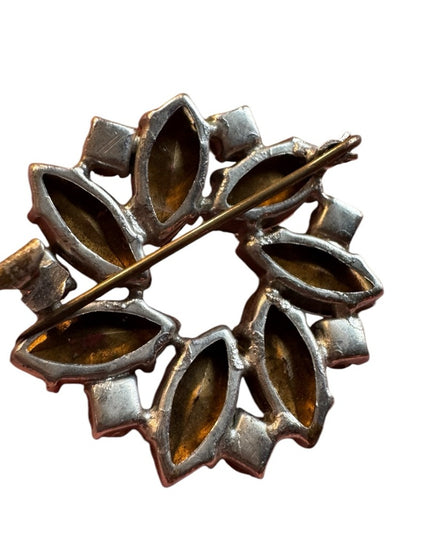 Elegant Antique round fancy crystal silver finish Brooch