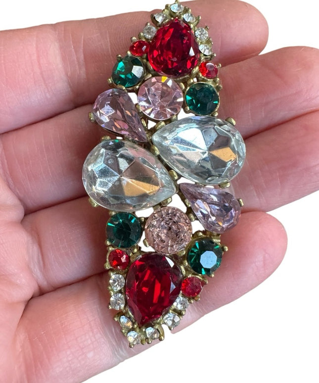 Elegant vintage colorful  Multicolor Crystal bar Brooch