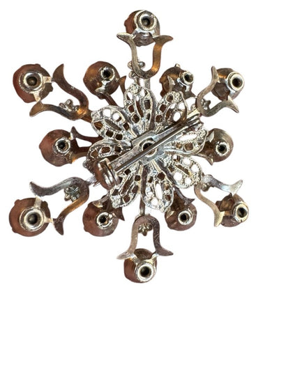 Vintage Floral Crystal glass CZECH  starburst Brooch gold finish 1940s