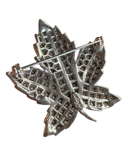 Sparkling Vintage Keyes Silver finish cryztal Maple leaf Brooch