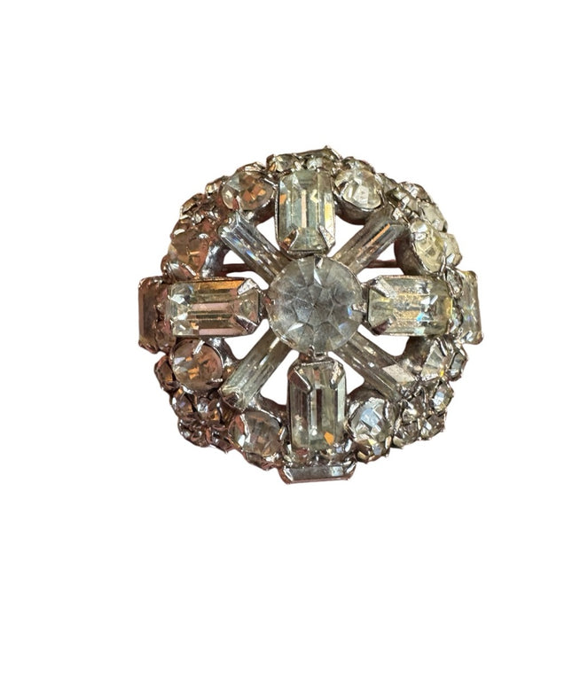 Elegant Vintage 1950s  Silver finish domed Crystal Brooch