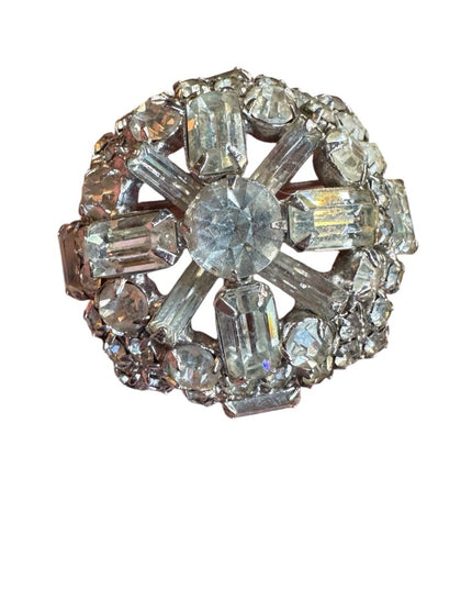 Elegant Vintage 1950s  Silver finish domed Crystal Brooch
