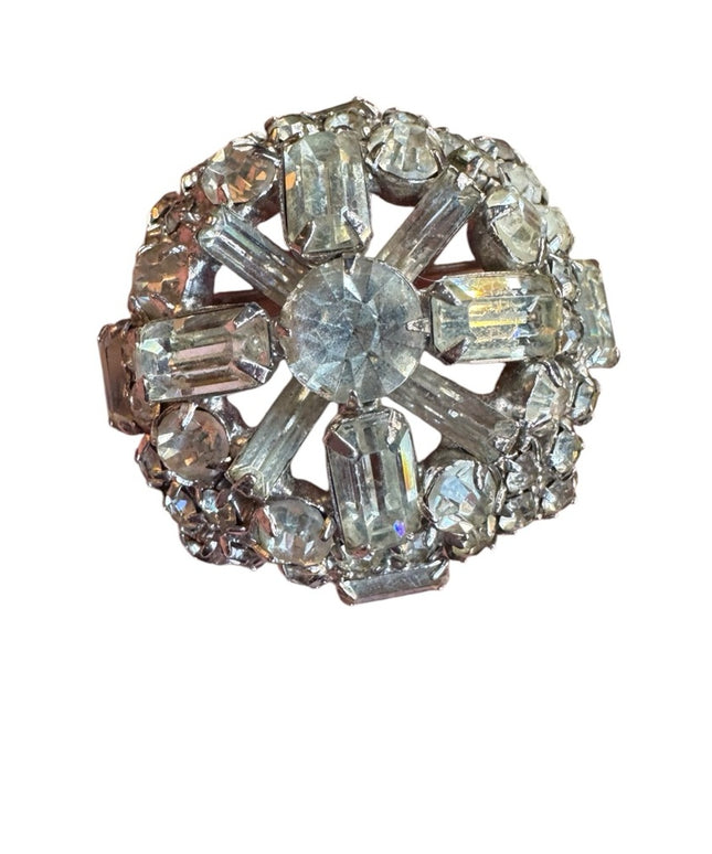 Elegant Vintage 1950s  Silver finish domed Crystal Brooch
