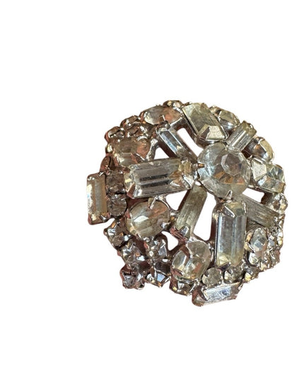 Elegant Vintage 1950s  Silver finish domed Crystal Brooch