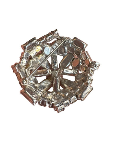 Elegant Vintage 1950s  Silver finish domed Crystal Brooch
