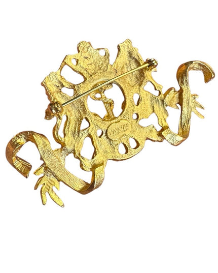Vintage stunning Gold plt Maeve Carr New York Heraldic Brooch lions