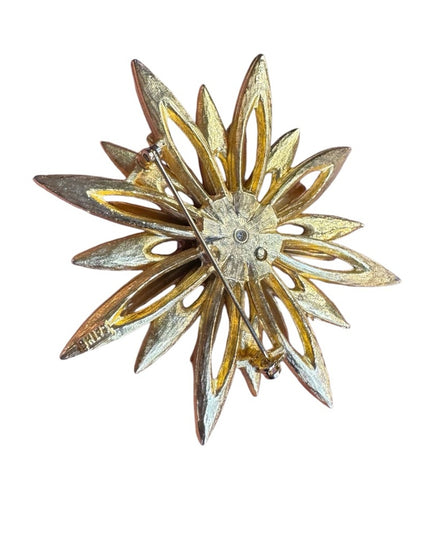 Vintage LARGE Cathe Gold plt Floral starburst  Pearl Brooch