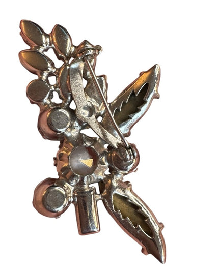 Elegant Vintage Crystal & milk glass AB  sparkly Leaf Brooch