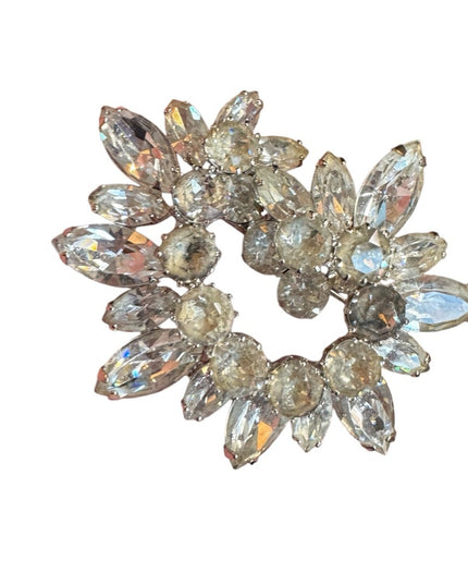 Elegant Vintage sstunning sparkly clear Crystal starburst Brooch silver finish