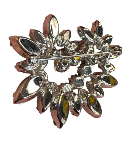 Elegant Vintage sstunning sparkly clear Crystal starburst Brooch silver finish