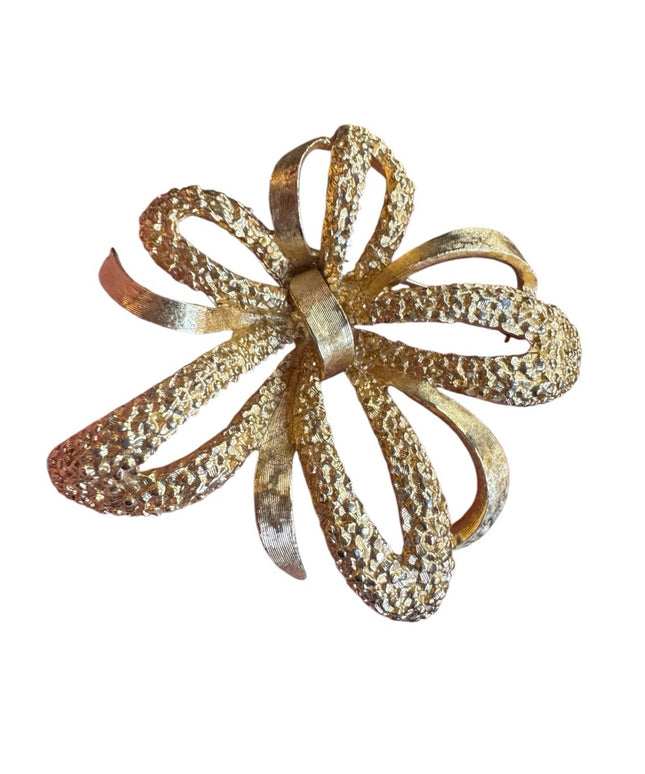 Vintage Gold Textured beautiful fancy BOW brooch