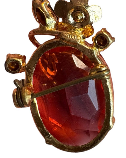 Vintage CZECH glass flower small brooch gold finish Elegant Floral pink crystal