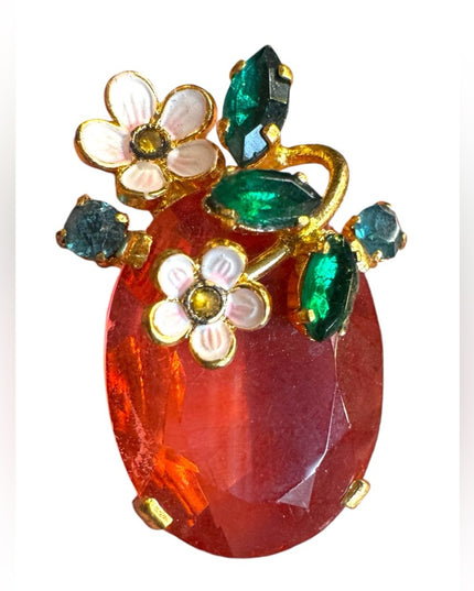Vintage CZECH glass flower small brooch gold finish Elegant Floral pink crystal