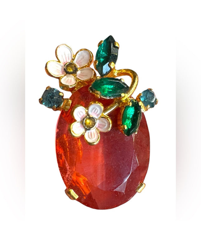 Vintage CZECH glass flower small brooch gold finish Elegant Floral pink crystal